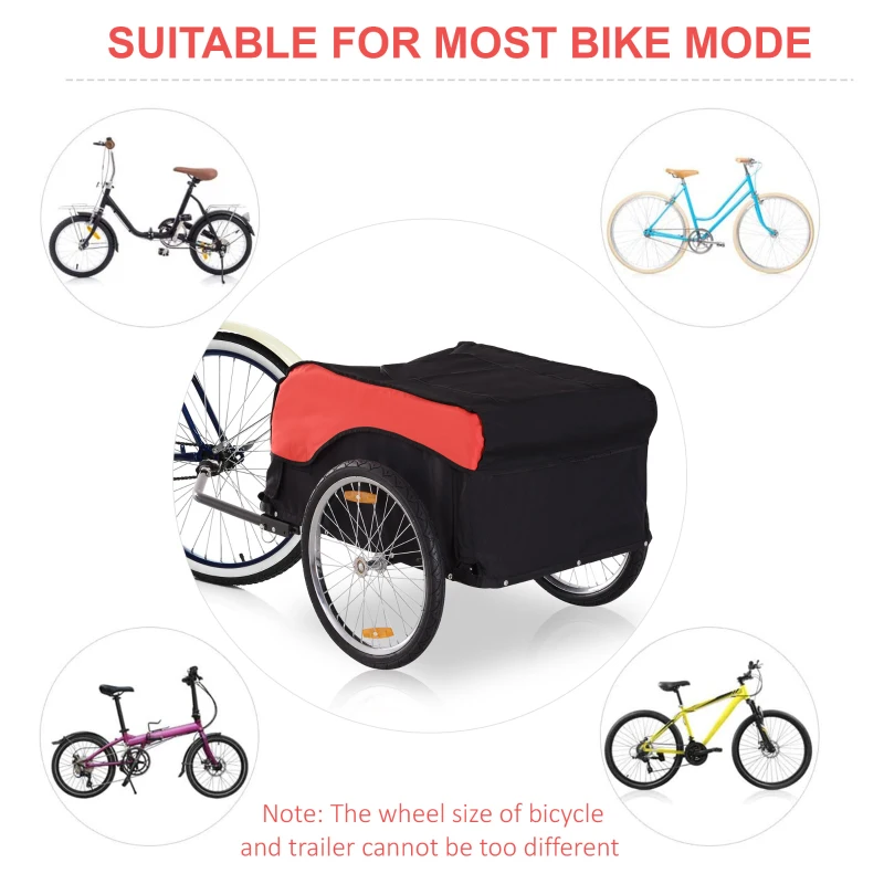 Aosom Bike Cargo Trailer Bicycle Luggage Carrier Cart with Cover Black Red