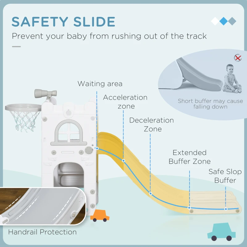 Qaba 5 in 1 Toddler Slide with Basketball Hoop, Climber, Telescope, Storage Basket, for 1-3 Years Kids Indoor Use, Grey