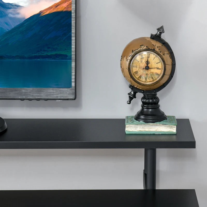 HOMCOM 39" Compact Computer Desk, Industrial Z-Shaped Writing Desk with Monitor Shelf and Storage, Workstation for Home Office, Black