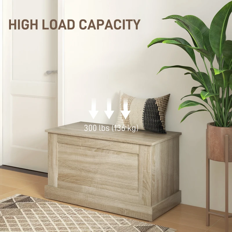 HOMCOM 31.5 Inches Storage Chest, Storage Trunk with Safety Hinge, Wooden Box for Living Room, Natural Wood Grain