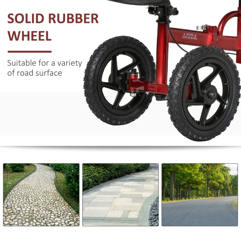 HOMCOM Foldable Medical Knee Walker Scooter for Injured Leg Red