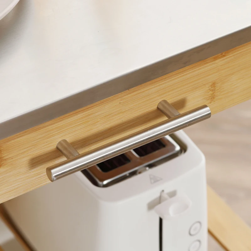 HOMCOM Bamboo Kitchen Cart, Kitchen Island with Stainless Steel Top, Drawer and Slatted Shelves for Dining Room, Natural