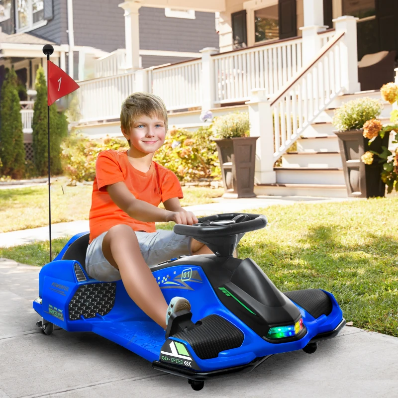 Aosom 12V Electric Drifting Go Kart w/ Slow Start, Music, Lights, Blue