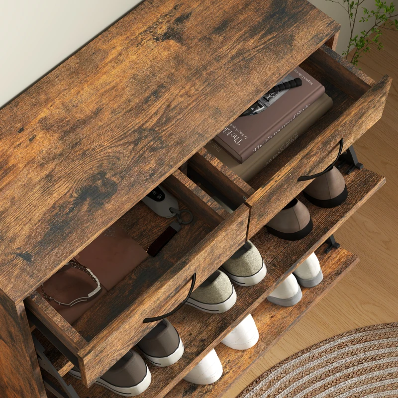 HOMCOM Narrow Shoe Storage with 2 Flip Drawers and Adjustable Shelves Shoe Organizer Cabinet for 12 Pairs of Shoes, Brown