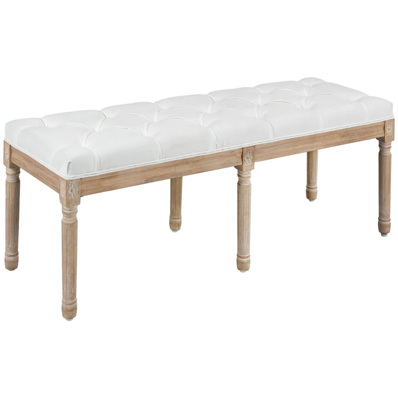 HOMCOM 46" Linen Upholstered Bedroom Bench, French End of Bed Bench with Thick Padded Cushion and Wooden Legs, Cream White