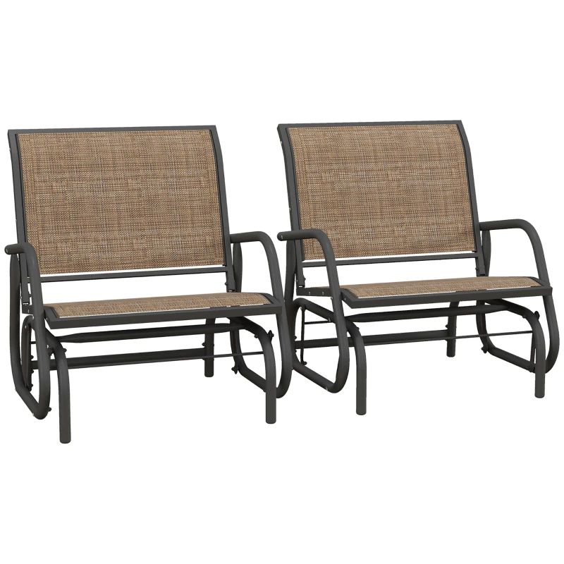 Outsunny 2 Pieces Outdoor Glider Chair, Steel Swing Chai with Curved Armrests for Porch, Garden, Poolside, Balcony, Mixed Brown