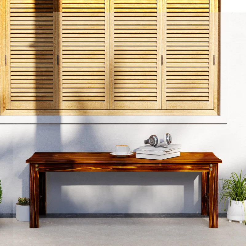 Outsunny 2-Seat Wood Garden Bench, Patio Bench Outdoor Bench with Slatted Seat, Backless Front Porch Bench for Park, Garden, Poolside, Deck, Carbonized