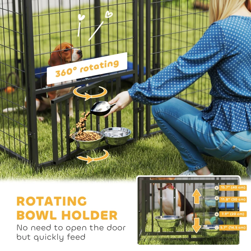 PawHut Outdoor Dog Run with Adjustable & Rotatable Dog Bowls, Sun-Shade Cover, for Small and Medium Dogs, 4.6' x 4.6' x 3.7'