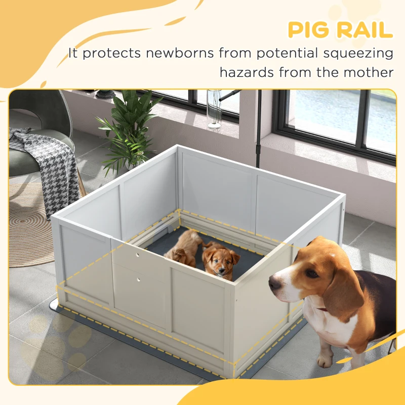 PawHut Whelping Box for Dogs with Retractable Light Stand, Waterproof Pad, Rail, Adjustable Height Door, 41" x 39"