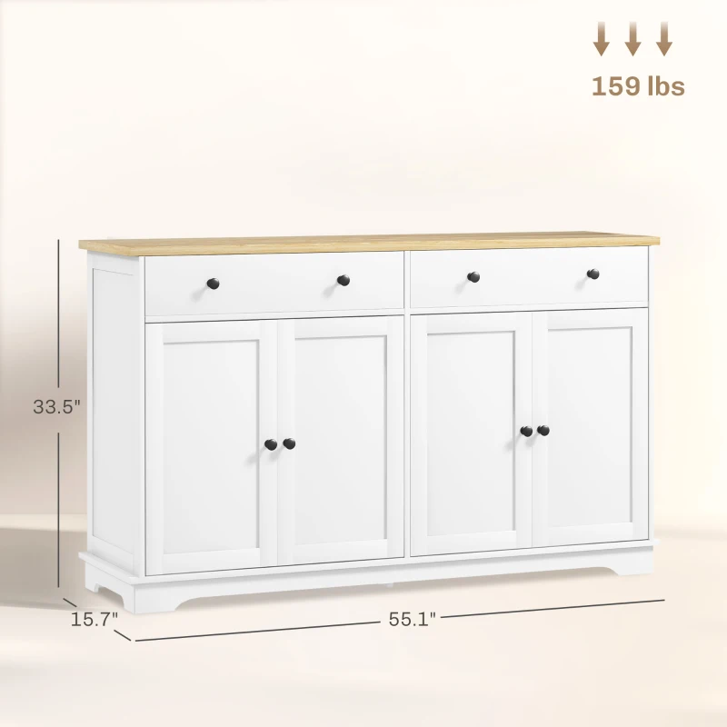 HOMCOM Modern Sideboard, Buffet Cabinet with Storage Drawers, Adjustable Shelves for Living Room, Dining Room, Entryway, White(m-3)