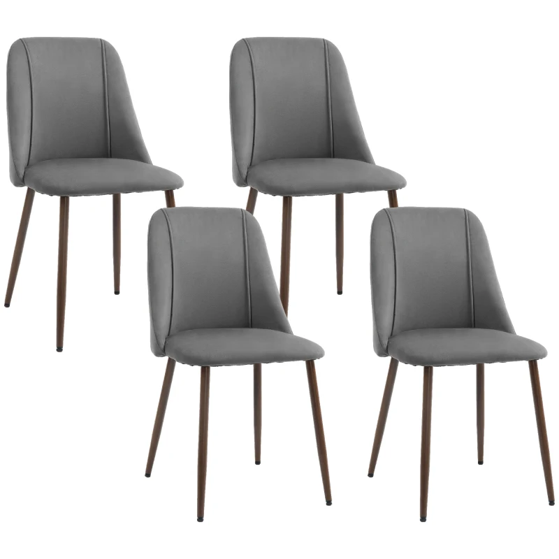 HOMCOM Upholstered Dining Chairs Set of 4, Velvet Accent Chair with Back and Wood-grain Steel Leg for Kitchen, Dark Grey
