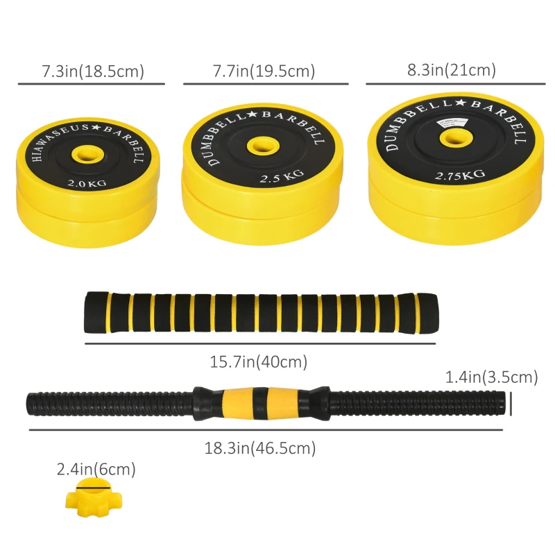 Soozier Dumbbell & Barbell Adjustable Set 66lbs Plate Bar Clamp Rod for Strength Training, Full Body Workout, Muscle Building Home Gym Sports Area Exercise Ergonomic