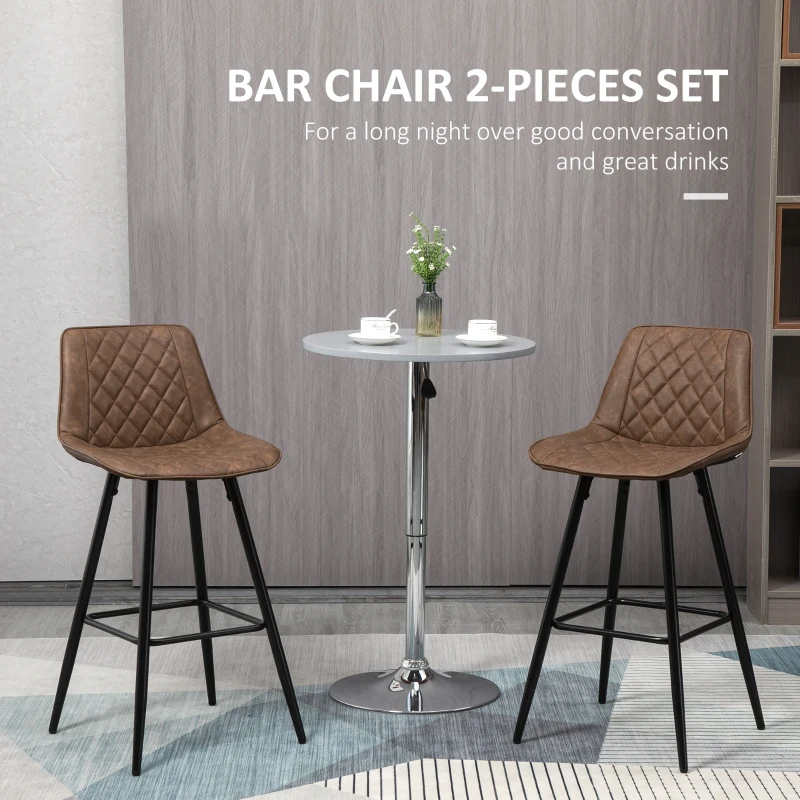 HOMCOM PU Leather Counter Height Bar Chairs Set of 2, 27.75" Bar Stools with Metal Legs for Dining Area, Kitchen Island, Brown