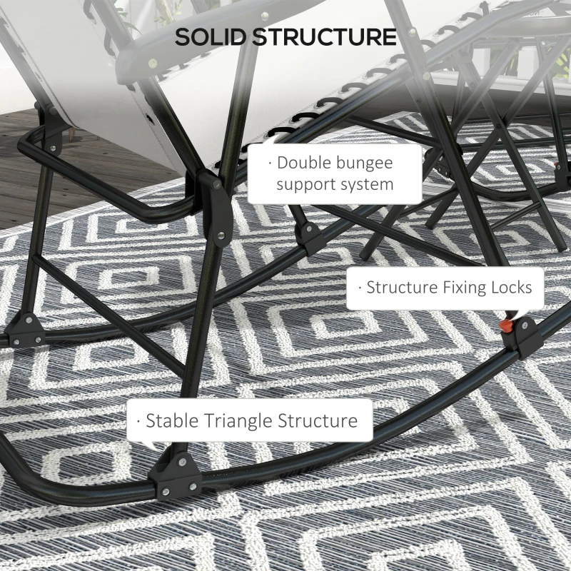 Outsunny 2pc Patio Foldable Rocking Chair Set w/ Breathable Mesh Seat & Backrest, Headrest for Park, Backyard, Garden, Cream