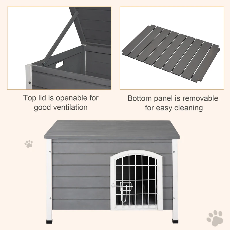PawHut 31" Folding Dog House, Portable Pet Crate Kennel, Wooden Wire Cage for Miniature and Small Sized Dogs with Lockable Doors Open Top Removable Tray, Grey