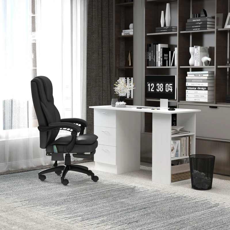 HOMCOM Computer Desk, 47" Writing Table with 3-Tier Shelves and 3 Reversible Drawers for Home Office, Bedroom, White