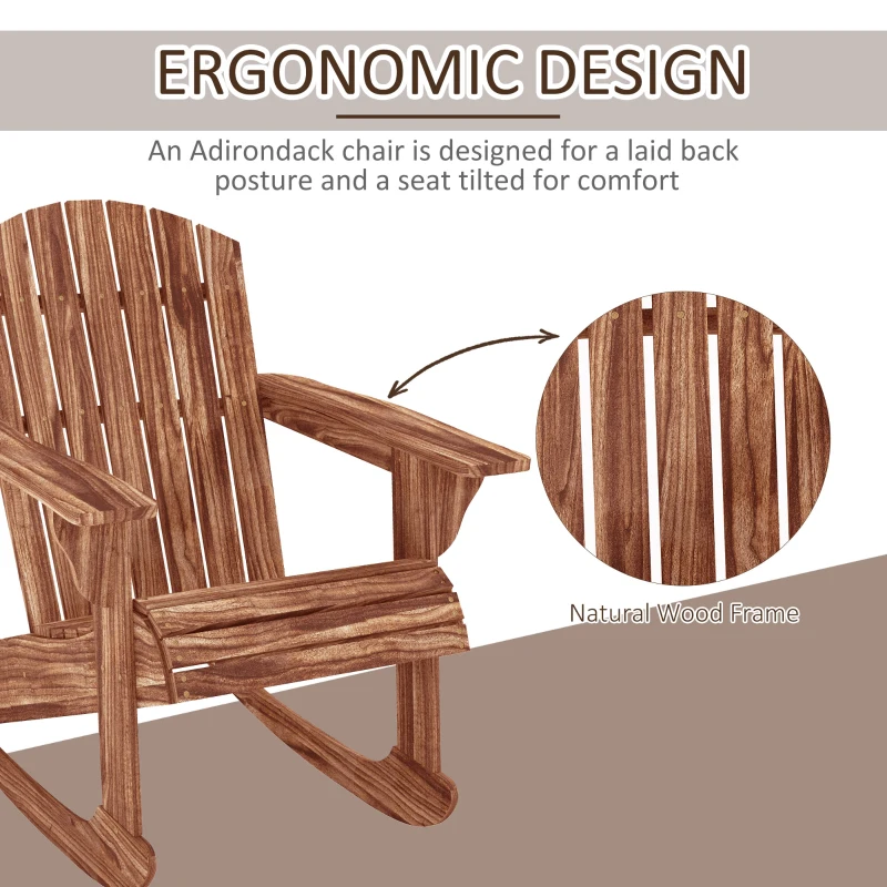 Outsunny Wood Adirondack Outdoor Lounge Rocking Chair Fire Pit Seating with Slatted Wooden Design, Fanned Back, Carbonized