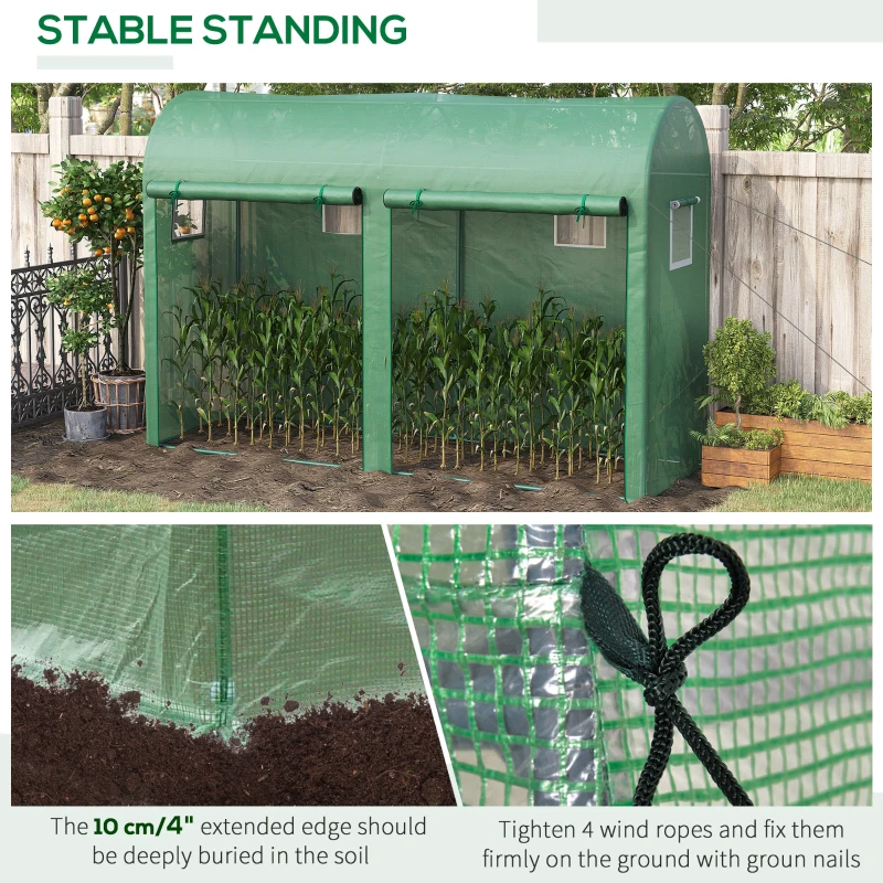 Outsunny Outdoor Garden Greenhouse, Steel Greenhouse tent with 2 Doors and 4 Windows for Backyard, Patio, 9.8'x3.3'x6.6', Green