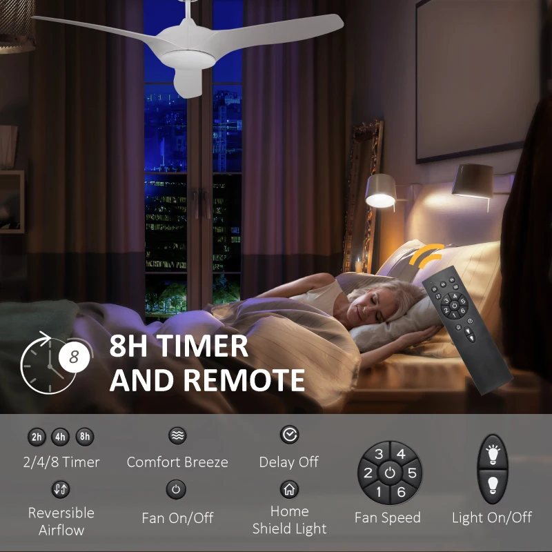 HOMCOM 52" Reversible Indoor Ceiling Fan with Light, Modern Mount LED Lighting Fan with Remote Control, for Bedroom, and Living Room, White