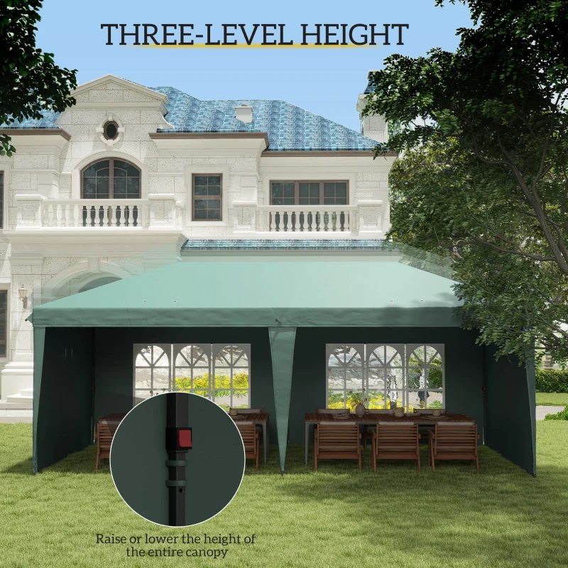 Outsunny 10' x 20' Pop Up Canopy Tent with 4 Sidewalls, Instant Gazebo with Carry Bag for Garden, Patio, Green