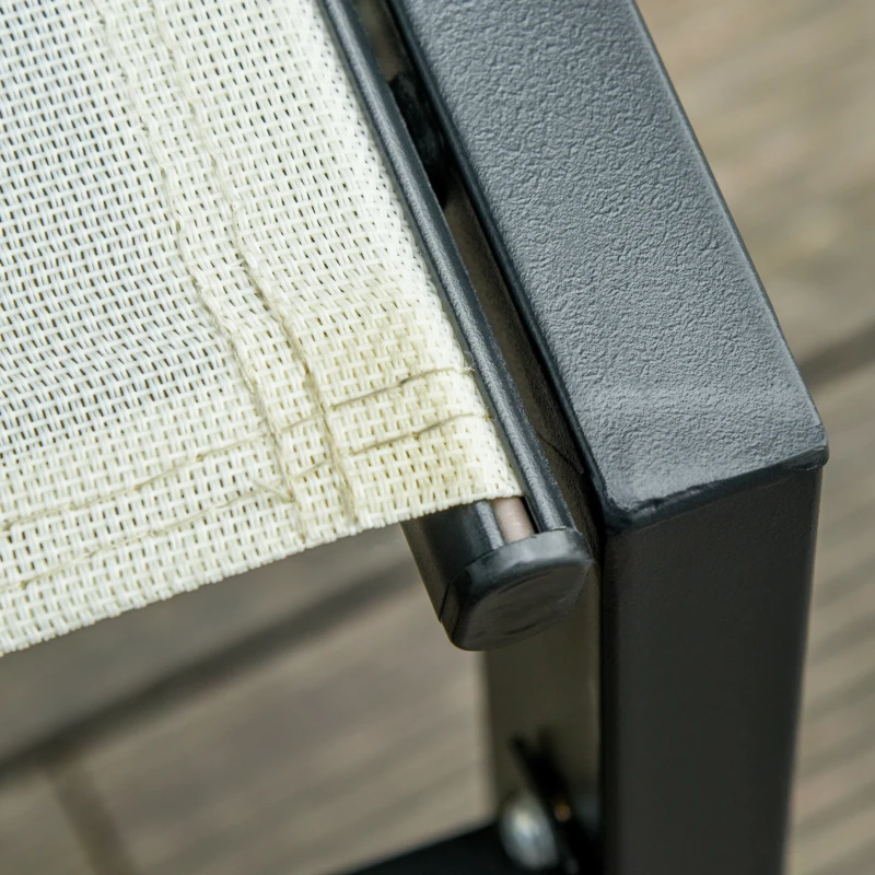 Outsunny Outdoor Chaise Lounge with Wheels, Five Position Recliner for Sunbathing, Suntanning, Steel Frame, Breathable Fabric for Beach, Yard, Patio, Cream White