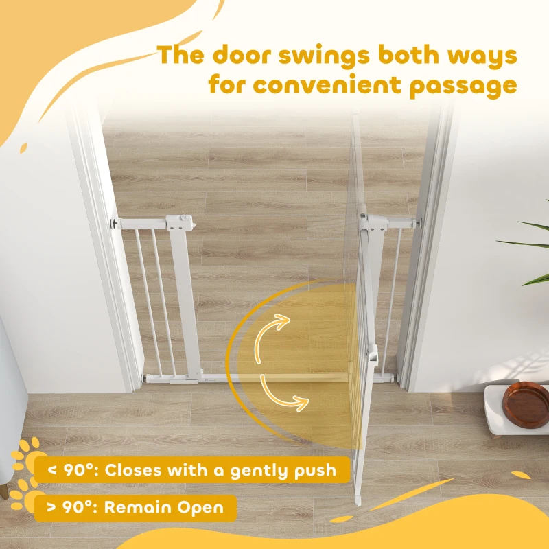 PawHut Dog Gate, Walk Through Pet Gate w/ Small Pet Door, Auto Close, for Doorways, House, Stair, 30"-41" W x 42" H