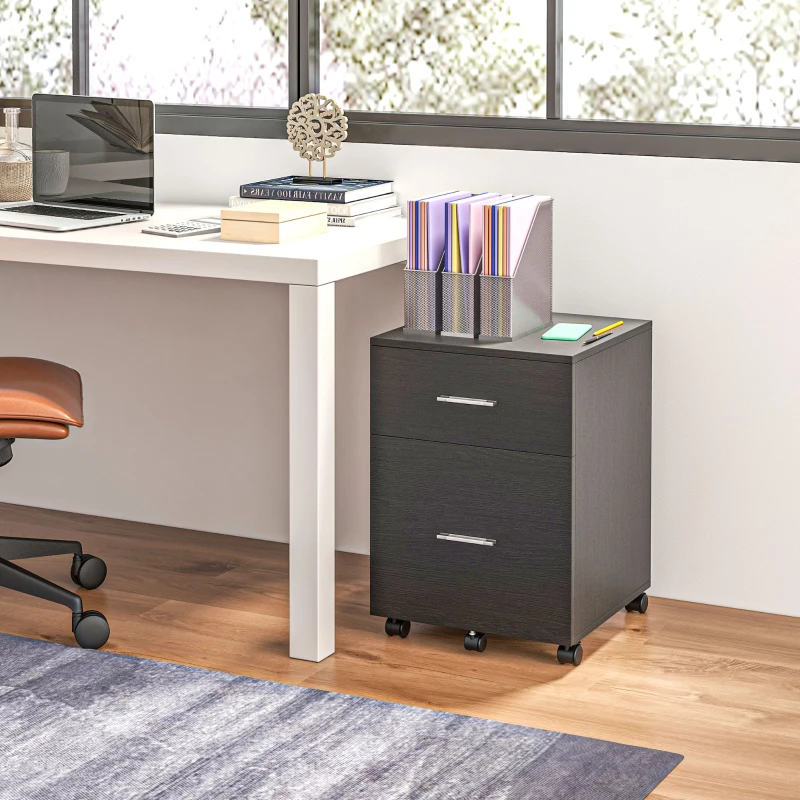 Vinsetto Mobile Filing Cabinet, Vertical File Cabinet with 2 Drawers, Wheels, for Letter or A4 File, Black