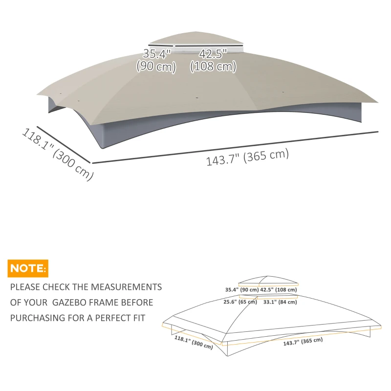 Outsunny 10' x 12' Double-Tier Gazebo Cover, Patio Gazebo Canopy Replacement with Drainage Holes, Light Grey