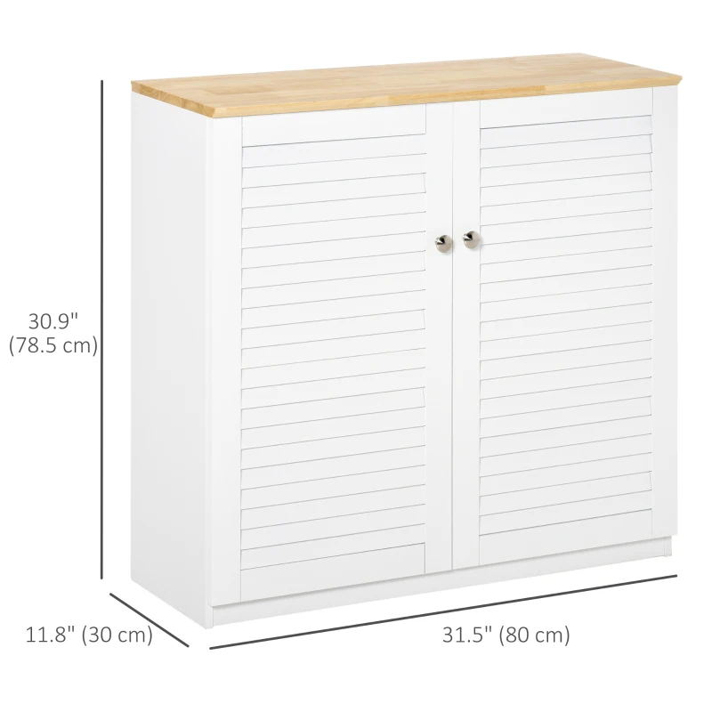 HOMCOM Storage Cabinet Kitchen Sideboard with Louvered Doors, Freestanding Bathroom Cabinet, White