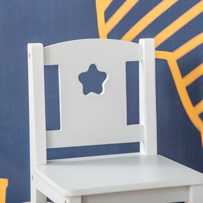 Qaba 3-Piece Kids Table and Chair Set Writing Desk with Storage Boxes Hollow Star Design for Toddler Activities 2-4 Years old, White