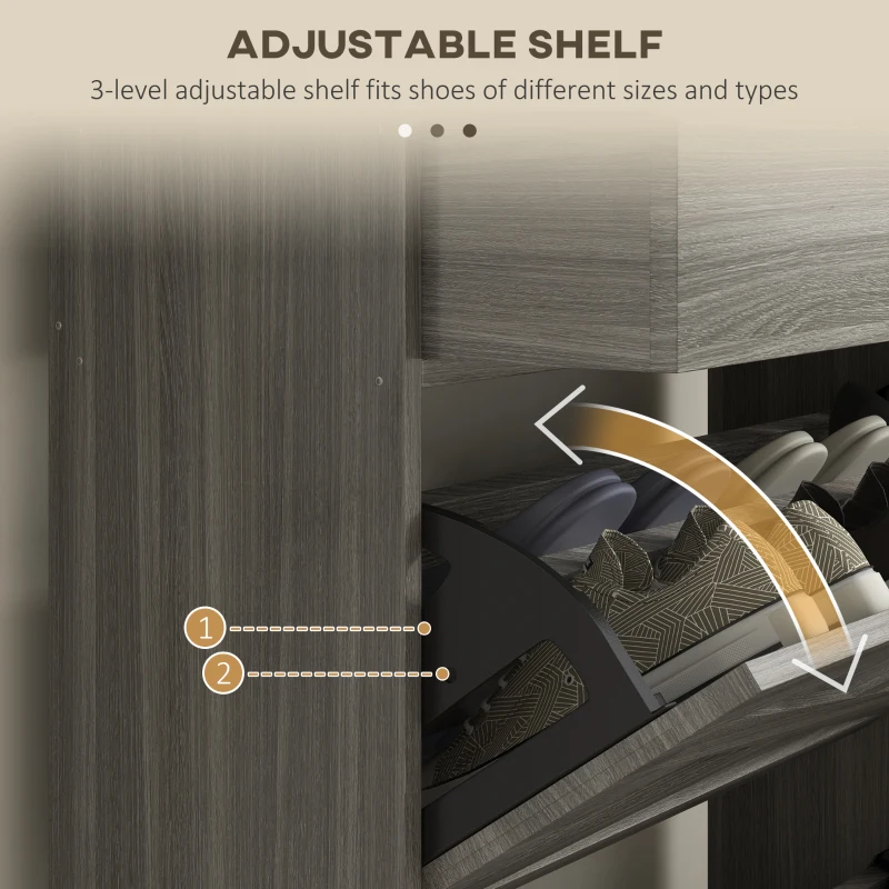 HOMCOM Slim Shoe Storage Cabinet, Shoes Cabinet Organizer with 2 Flip Drawers, Adjustable Shelves for 12 Pair, Distressed Gray