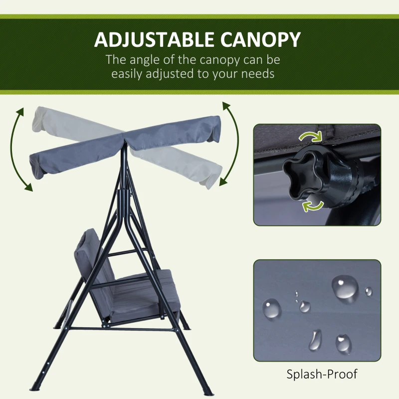 Outsunny 3-Seat Outdoor Patio Swing Chair with Removable Cushion, Steel Frame Stand and Adjustable Tilt Canopy for Patio, Garden, Poolside, Balcony, Backyard, Gray