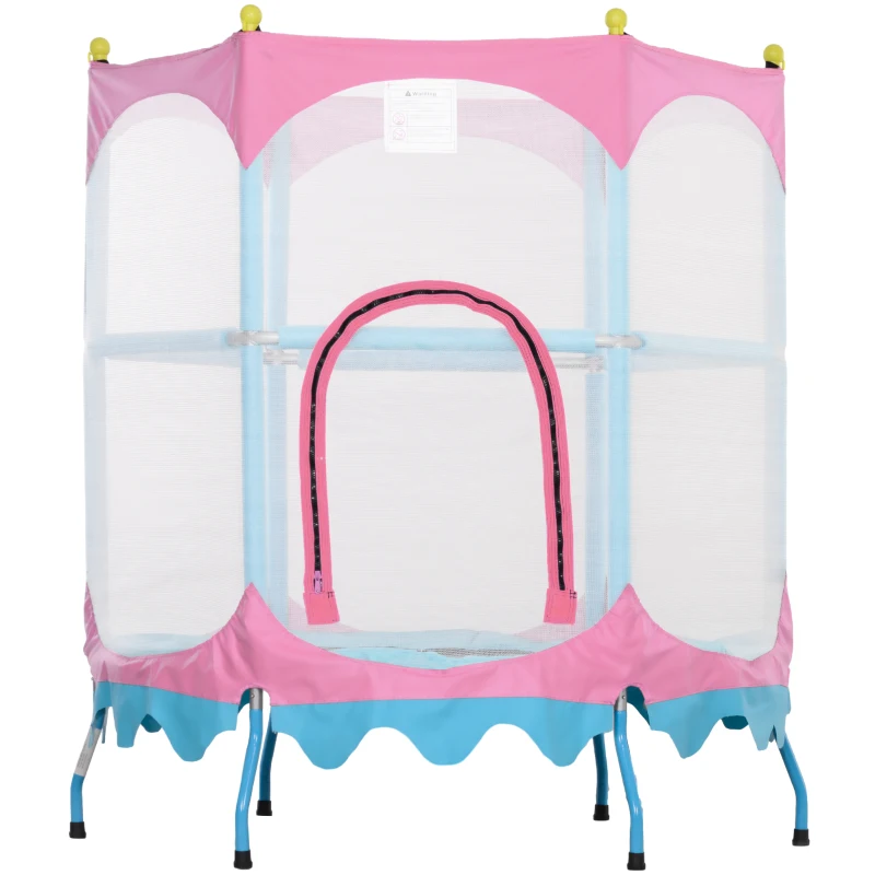 Qaba Trampoline for Kids, 4.6FT Mini Toddler Trampoline Indoor Outdoor with Handlebar, Safety Enclosure Net, Pink
