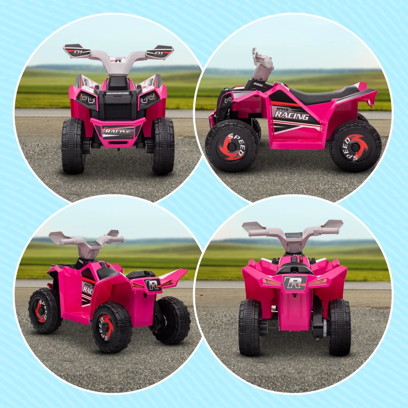 Aosom 6V Quad Kids Electric Car with Wear-resistant Wheels, for Boys and Girls Aged 18-36 Months, Pink