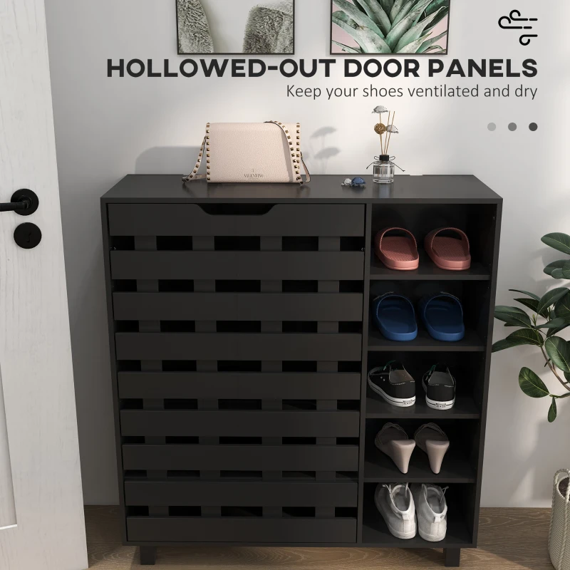 HOMCOM Shoe Cabinet, 21 Pair Shoe Storage Cabinet Organizer with 5-tier Double Door Cupboard and 5-tier Open Shelves, Black
