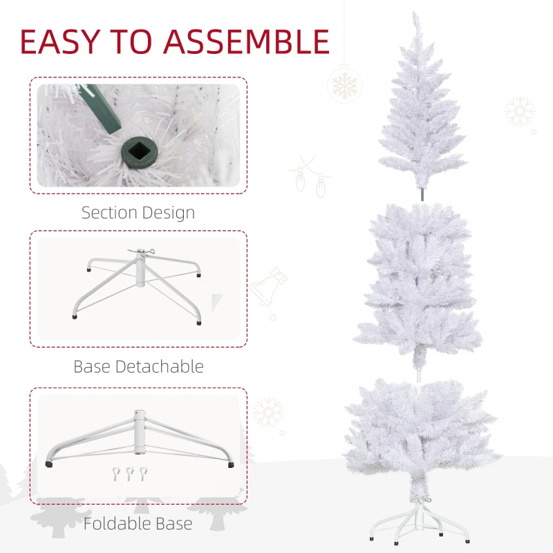 HOMCOM 6ft Tall Pencil Artificial Christmas Tree with 479 Branch Tips with Steel Base, White