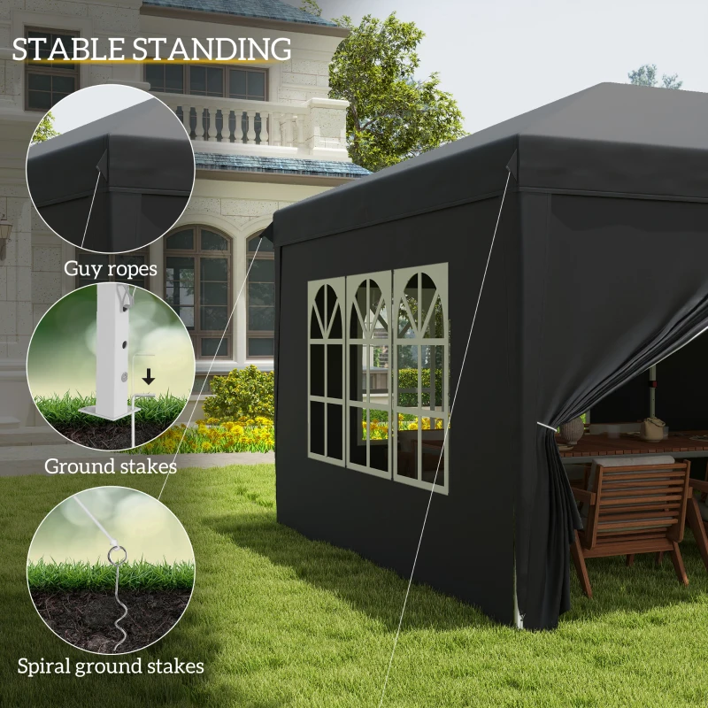 Outsunny 10' x 20' Pop Up Canopy Tent Outdoor Portable Easy Up Party Tent Garden Shade Shelter with Walls Carrying Bag, Black