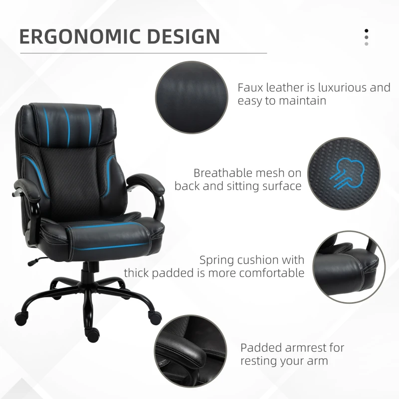 Vinsetto 484LBS Big and Tall Ergonomic Executive Office Chair with Wide Seat, High Back Adjustable Computer Task Chair Swivel PU Leather, Black