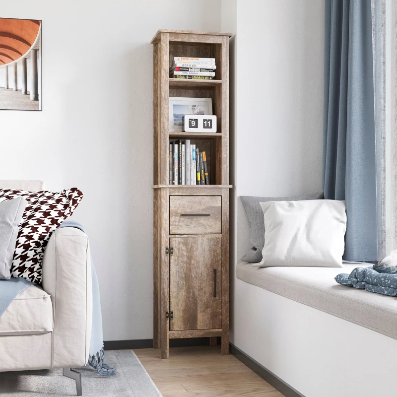 kleankin Freestanding Bathroom Storage Cabinet Slimline Unit w/ Adjustable Shelves Drawer