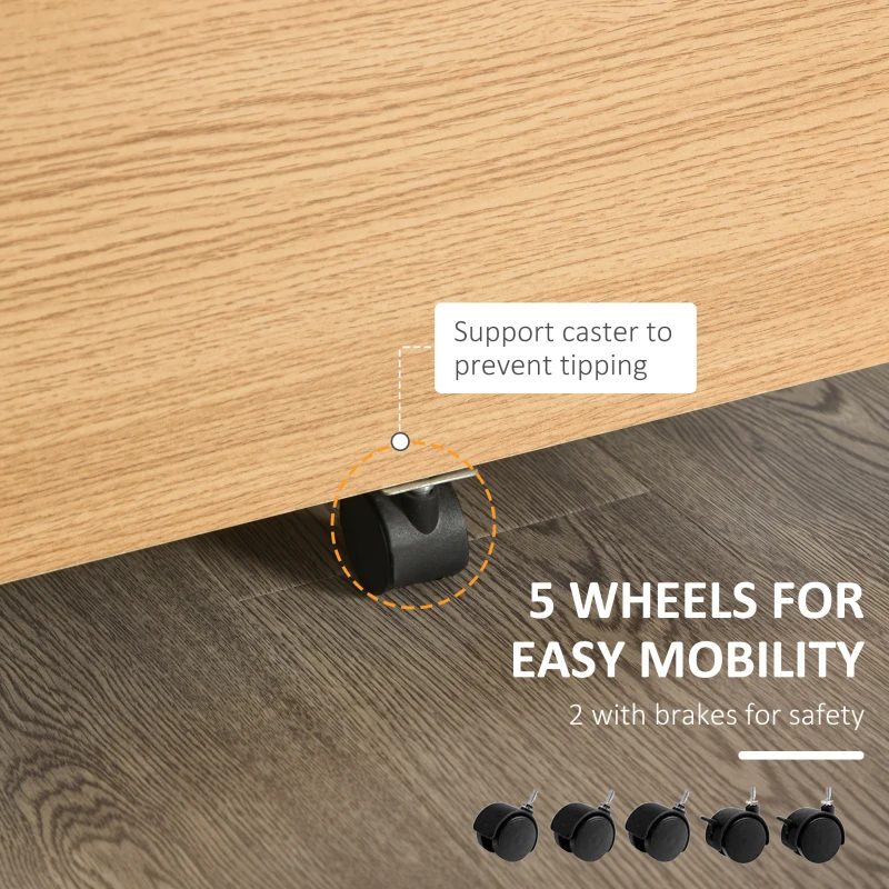 Vinsetto 2 Drawer File Cabinet with Lock and Keys, Mobile Vertical Filing Cabinet with Wheels and Drawers, Home Office Cabinet, Natural