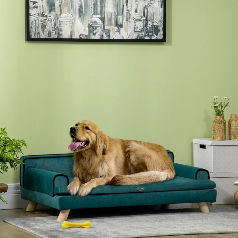 PawHut Large Dog Couch for a Fancy Dog Bed, Elevated Dog Sofa Bed with Washable Cover, Wooden Legs, Teal
