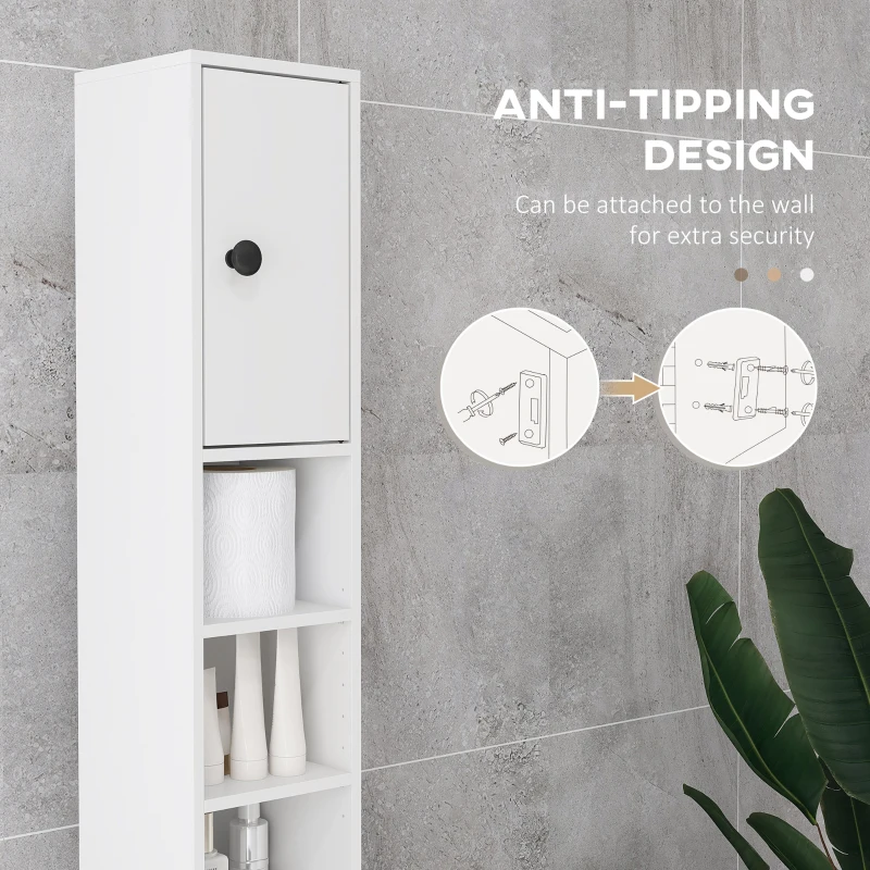 kleankin 71" Small Bathroom Storage Cabinet, Narrow Toilet Paper Cabinet with Open Shelves, 2 Cabinets, Adjustable Shelves, White