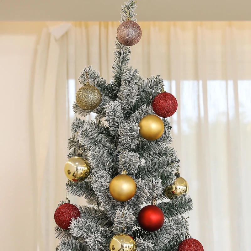 HOMCOM 6ft Prelit Pencil Artificial Christmas Tree, Flocked Xmas Tree with Remote, Dual Colour LEDs, 429 Tips, Metal Stand