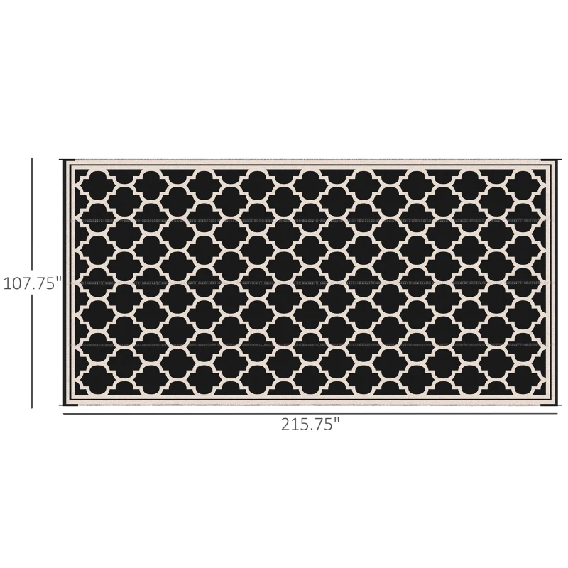Outsunny Reversible Outdoor Rug, 9' x 18' Waterproof Plastic Straw Floor Mat, Portable RV Camping Carpet, Large Floor Mat for Deck, Backyard, Picnic, Beach, Black & Beige