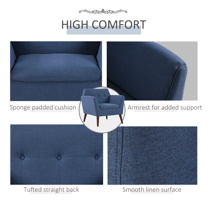 HOMCOM Traditional Living Room Chair, Armchair with Button Tufted Polygonal Straight Back, Single Sofa with Thick Padding, Blue