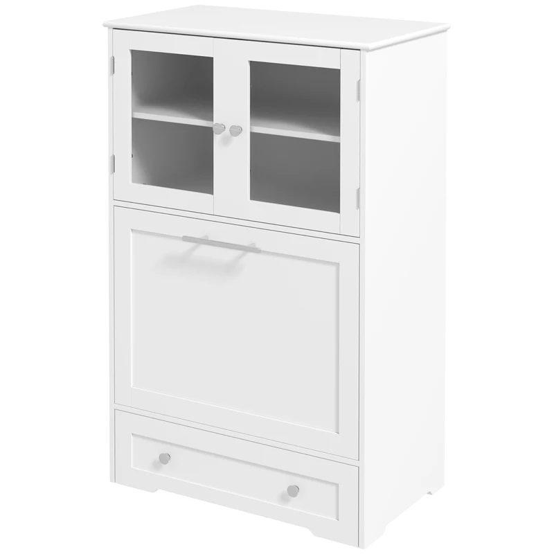 PawHut Dog Feeding Station with 2 Storage Cabinets, 2 Elevated Bowls, Side Hooks, Anti-tip Kit for Water and Feeding Supplies