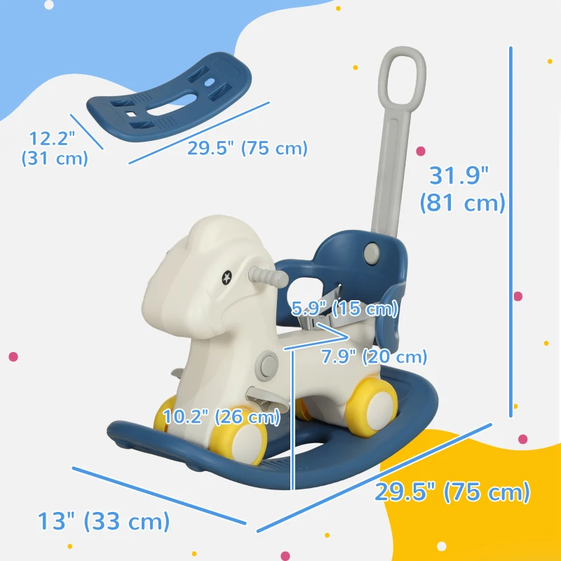 Qaba 4 in 1 Kids Rocking Horse w/ Detachable Balance Board & Push Handel, Blue