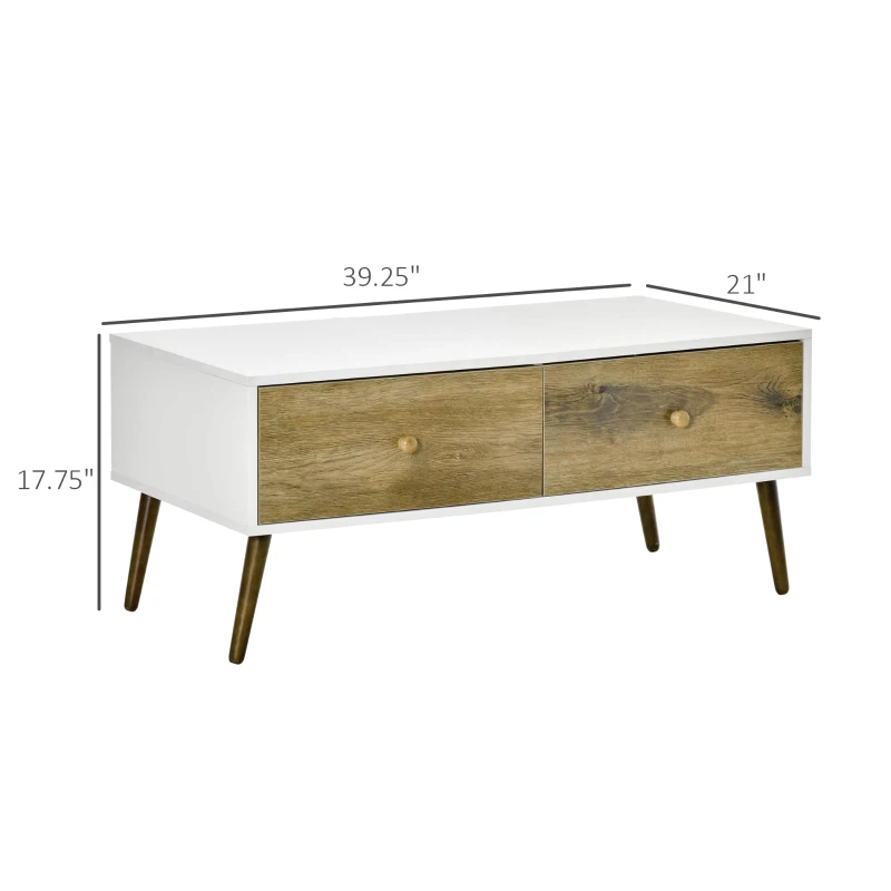 HOMCOM Coffee Table with 4 Drawers for Living Room, Cocktail Table, Center Table for Living Room, Natural