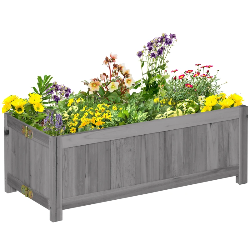 Outsunny Foldable Elevated Planter Box, Wooden Raised Garden Bed for Backyard, Patio to Grow Vegetables, Herbs, Flowers, Grey