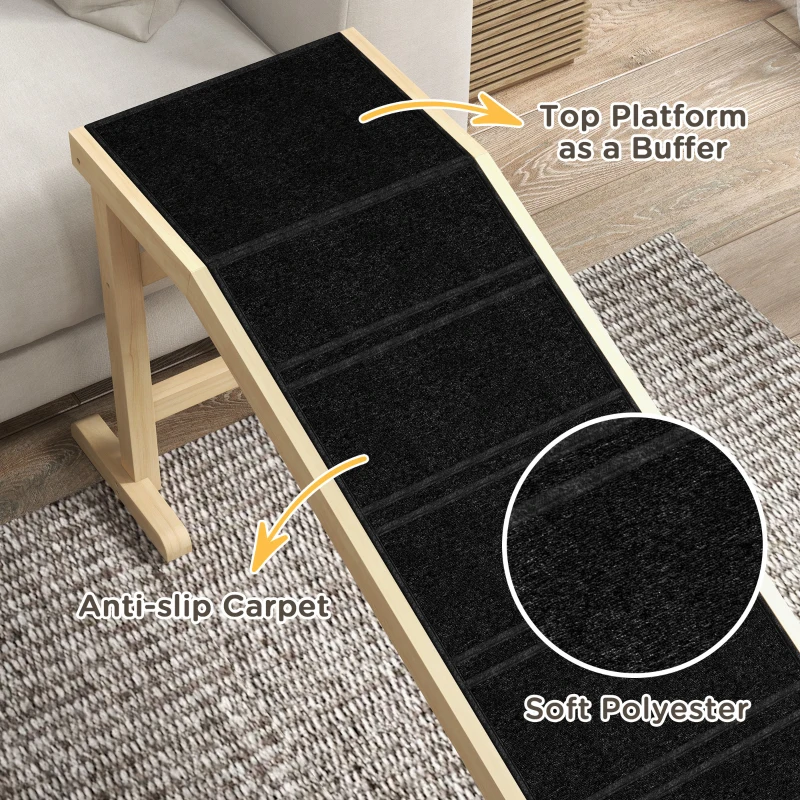 PawHut Pet Ramp Bed Steps for Dogs Cats Non-slip Carpet 74"L x 16"W x 25"H Natural